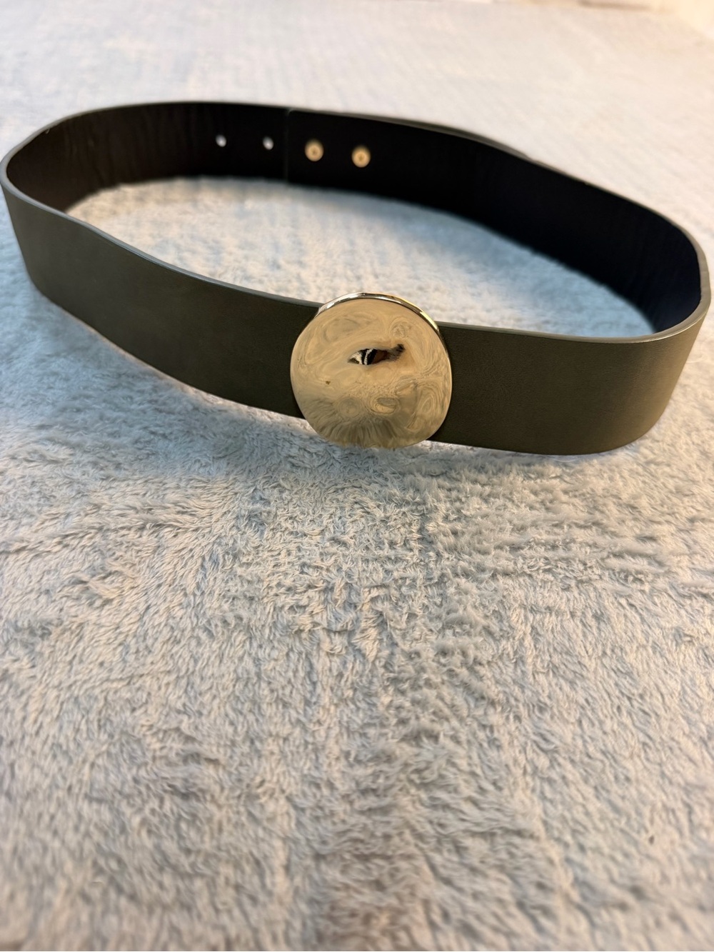 Minimalist Olive Green Sculptural Gold Buckle Belt